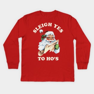 Vintage Christmas Santa Claus Face Sleigh Yes to Ho's Kids Long Sleeve T-Shirt